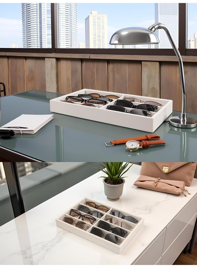 Velvet Glasses Tray, Beige Eyeglasses Watches Jewelry Display Tray Box for Men Women (8 Grids) - Image 5